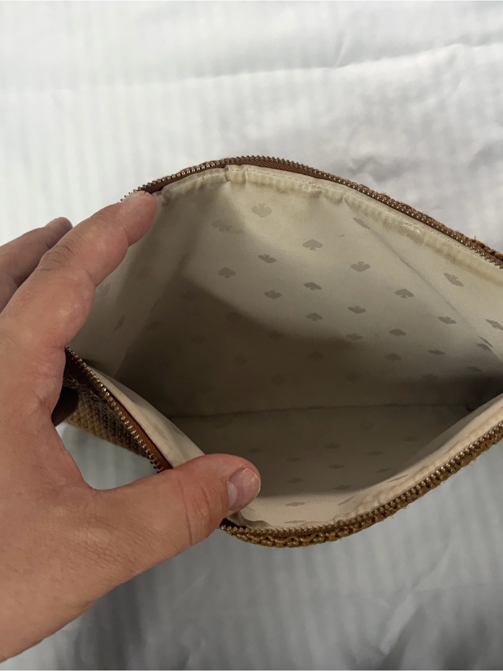 kate spade Woven Zip Pouch in Tan Brown with Cream Accent - Picture 4 of 4